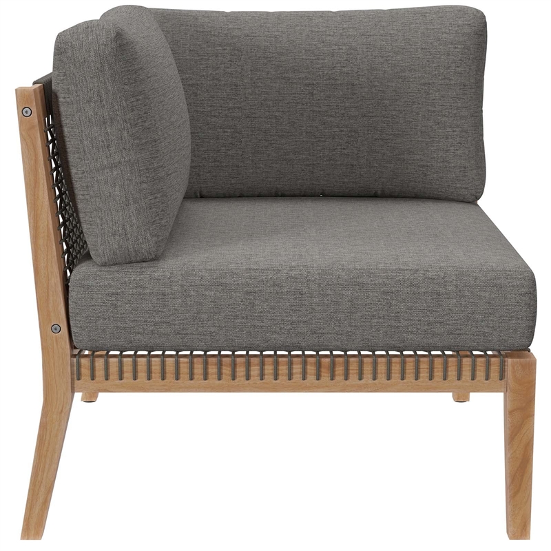 Modway Clearwater Teak Wood Fabric Outdoor Sofa in Gray/Graphite