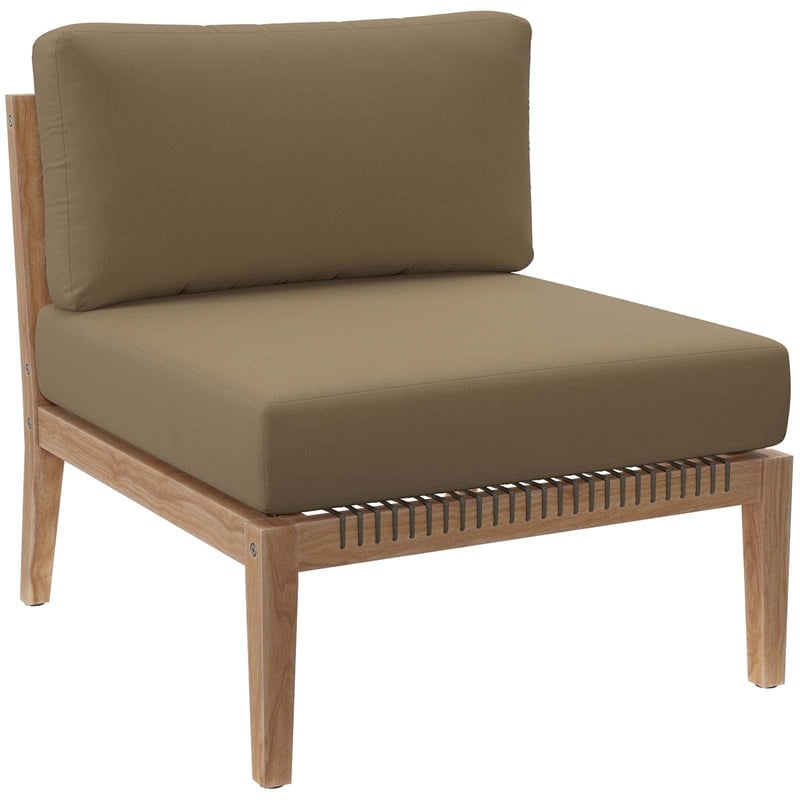 Modway Clearwater Teak Wood Fabric Outdoor Sofa in Gray/Light Brown