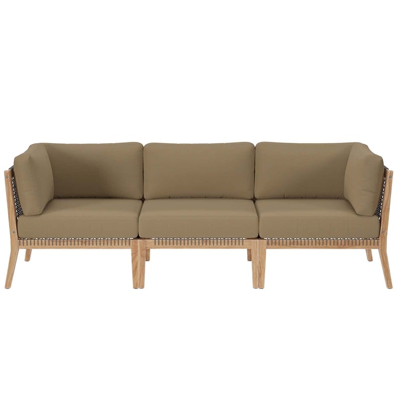 Modway Clearwater Teak Wood Fabric Outdoor Sofa in Gray/Light Brown