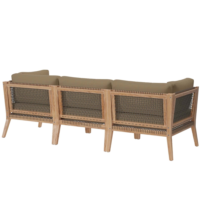 Modway Clearwater Teak Wood Fabric Outdoor Sofa in Gray/Light Brown