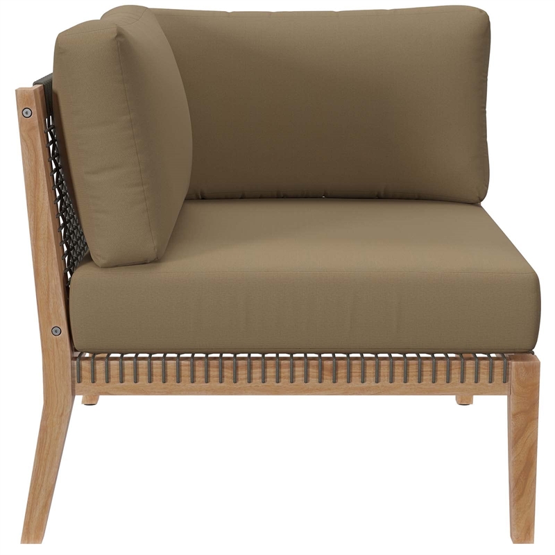Modway Clearwater Teak Wood Fabric Outdoor Sofa in Gray/Light Brown