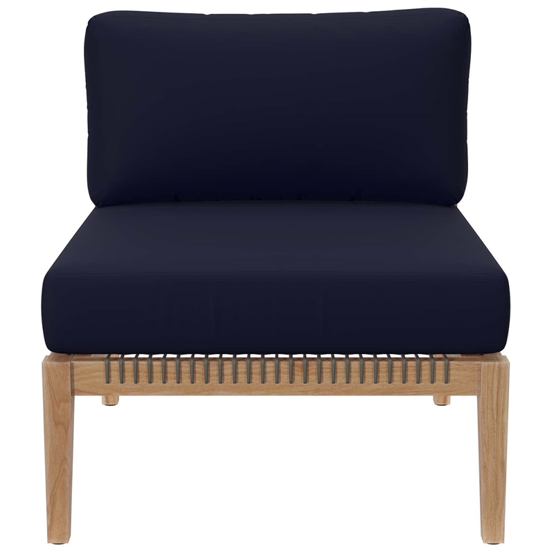 Modway Clearwater Teak Wood Fabric Outdoor Sofa in Gray/Navy