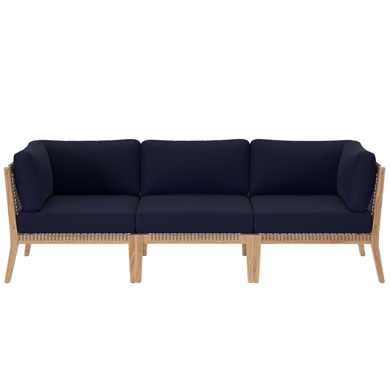Modway Clearwater Teak Wood Fabric Outdoor Sofa in Gray/Navy