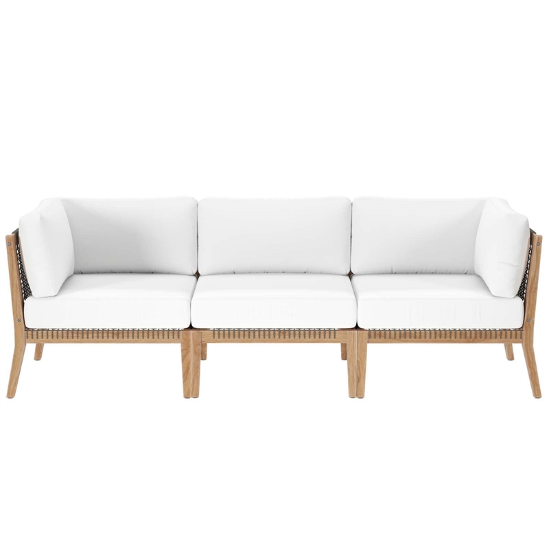 Modway Clearwater Teak Wood Fabric Outdoor Sofa in Gray/White