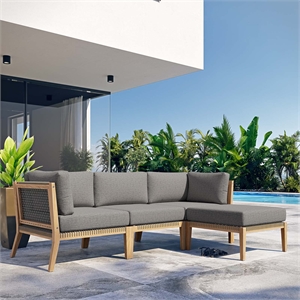 Modway Clearwater 4-Piece Wood Fabric Outdoor Sectional Sofa in Gray/Graphite