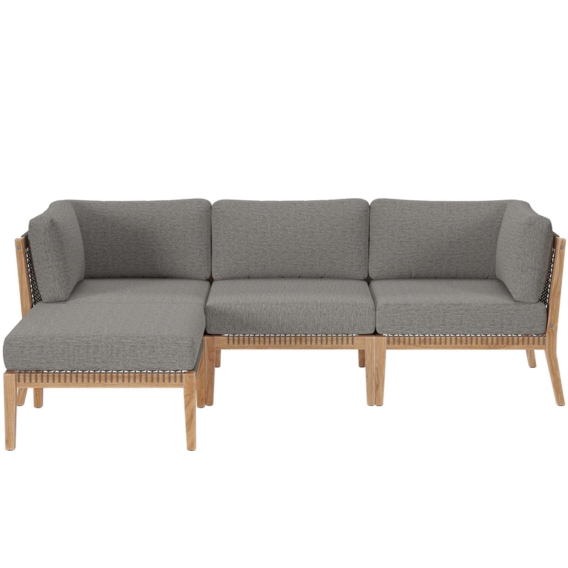 Modway Clearwater 4-Piece Wood Fabric Outdoor Sectional Sofa in Gray/Graphite