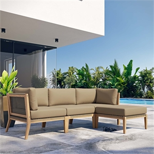 Modway Clearwater 4-Piece Wood Fabric Outdoor Sectional Sofa in Gray/Light Brown