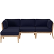 Modway Clearwater 4-Piece Wood Fabric Outdoor Sectional Sofa in Gray/Navy