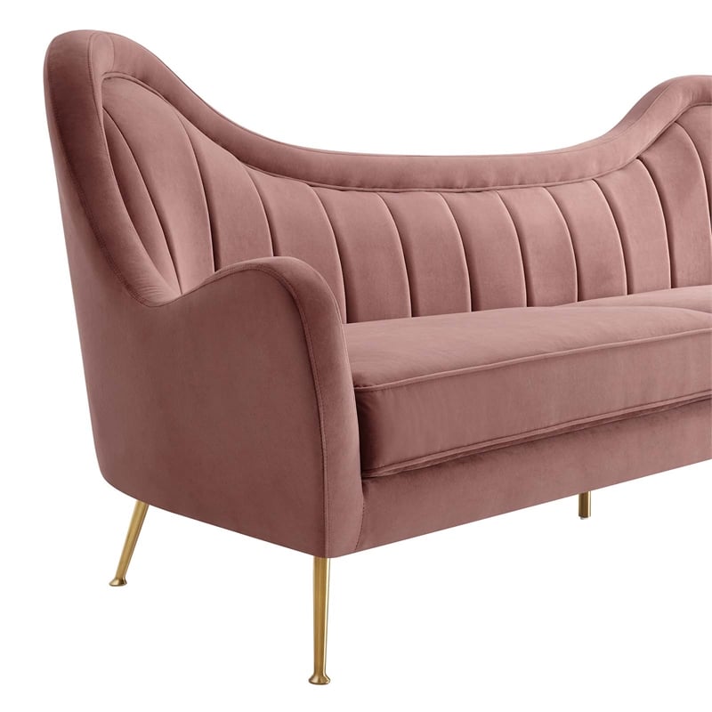 Modway Cheshire Performance Velvet and Stainless Steel Sofa in Dusty Rose