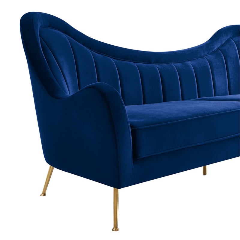 Modway Cheshire Performance Velvet and Stainless Steel Sofa in Navy