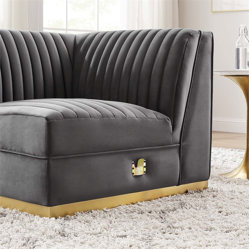 Modway Sanguine Velvet and Stainless Steel Right Corner Chair in Gray