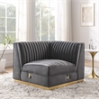 Modway Sanguine Velvet and Stainless Steel Right Corner Chair in Gray