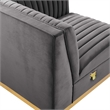Modway Sanguine Velvet and Stainless Steel Right Corner Chair in Gray