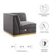 Modway Sanguine Velvet and Stainless Steel Right Corner Chair in Gray
