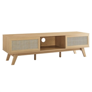 Modway Soma 60&quot Modern Style Natural Rattan and MDF Wood TV Stand in Oak