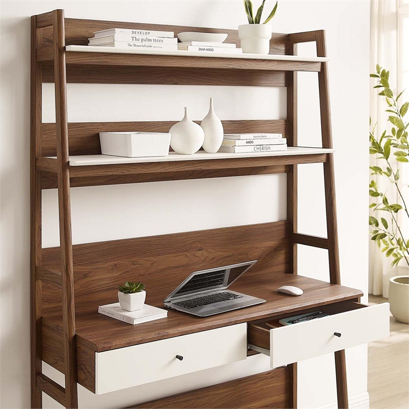 Modway Bixby Particleboard and MDF Office Desk in Walnut/White