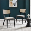 Modway Caledonia Rattan Elm Wood Fabric Dining Chairs in Black/Beige (Set of 2)