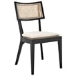 Modway Caledonia Rattan Elm Wood Fabric Dining Chairs in Black/Beige (Set of 2)