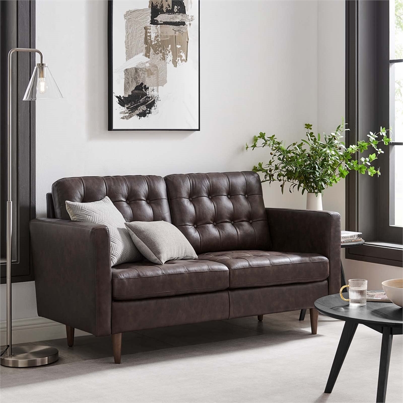 Modway Exalt Modern Style Tufted Vegan Leather Loveseat in Brown