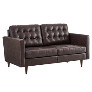 Modway Exalt Modern Style Tufted Vegan Leather Loveseat in Brown