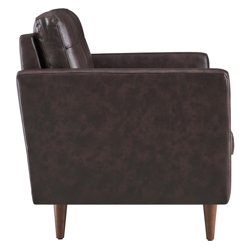 Modway Exalt Modern Style Tufted Vegan Leather Loveseat in Brown