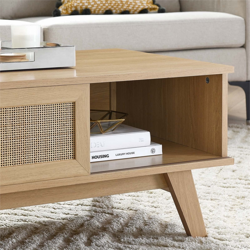 Modway Soma Modern Style Natural Rattan and MDF Wood Coffee Table in Oak