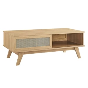 Modway Soma Modern Style Natural Rattan and MDF Wood Coffee Table in Oak