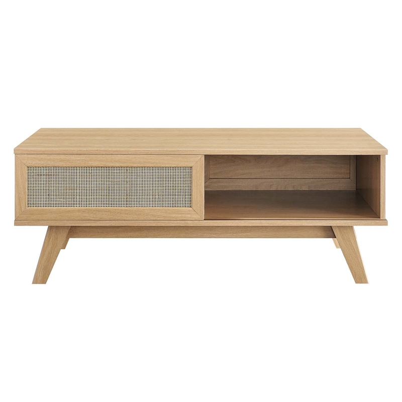 Modway Soma Modern Style Natural Rattan and MDF Wood Coffee Table in Oak