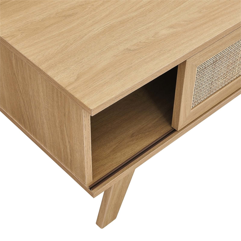 Modway Soma Modern Style Natural Rattan and MDF Wood Coffee Table in Oak