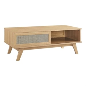 modway soma modern style natural rattan and mdf wood coffee table in oak