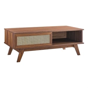 modway soma natural rattan and mdf wood coffee table in walnut
