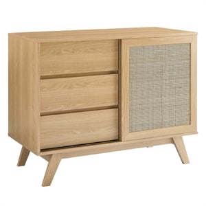 Modway Soma 40&quot Natural Rattan and MDF Wood Accent Cabinet in Oak