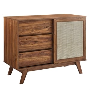 Modway Soma 40&quot Natural Rattan and MDF Wood Accent Cabinet in Walnut