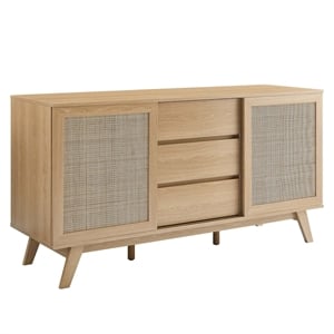 Modway Soma 59&quot Natural Rattan and MDF Wood Sideboard in Oak