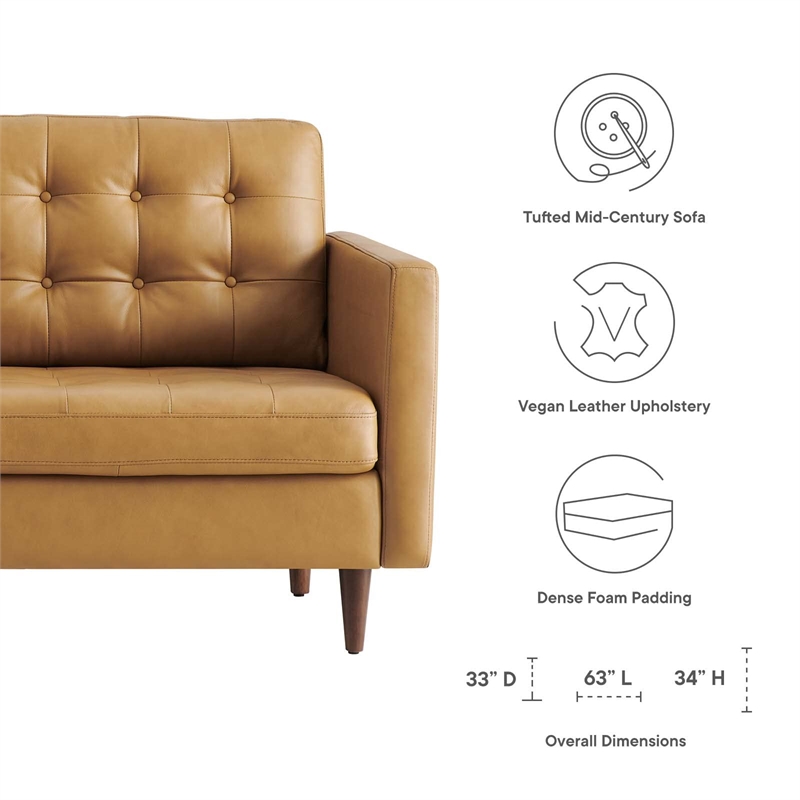 Modway Exalt Modern Style Tufted Vegan Leather Loveseat in Tan