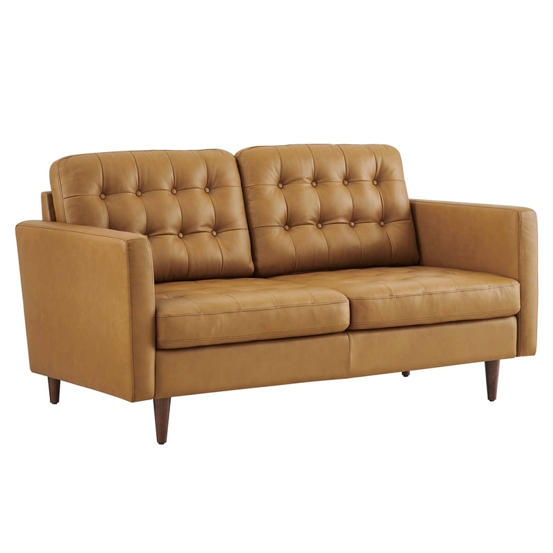 Modway Exalt Modern Style Tufted Vegan Leather Loveseat in Tan