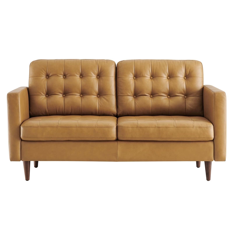 Modway Exalt Modern Style Tufted Vegan Leather Loveseat in Tan