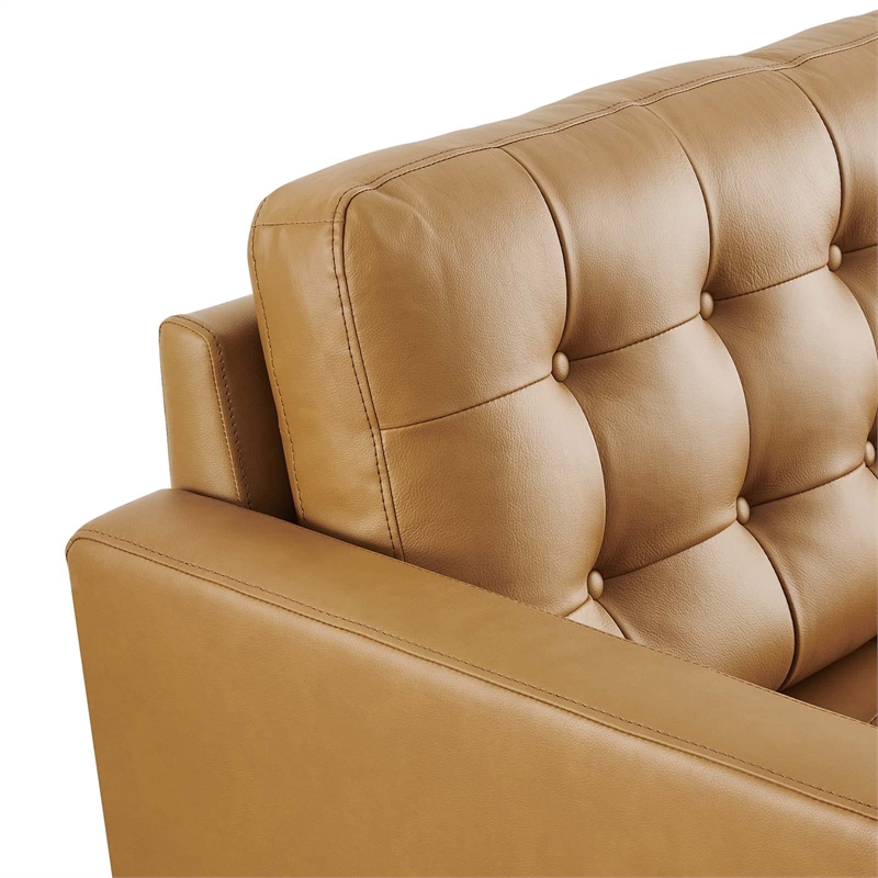 Modway Exalt Modern Style Tufted Vegan Leather Loveseat in Tan