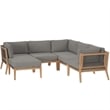 Modway Clearwater 6-Piece Wood Fabric Outdoor Sectional Sofa in Graphite/Gray