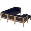 Modway Clearwater 6-Piece Wood Fabric Outdoor Sectional Sofa in Navy/Gray