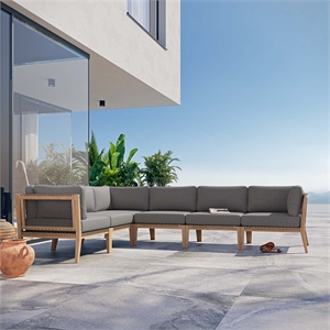 Modway Clearwater 6-Piece Wood Fabric Outdoor Sectional Sofa in Gray/Graphite