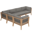 Modway Clearwater 6-Piece Wood Fabric Outdoor Sectional Sofa in Gray/Graphite