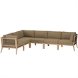 Modway Clearwater 6-Piece Wood Fabric Outdoor Sectional Sofa in Gray/Light Brown