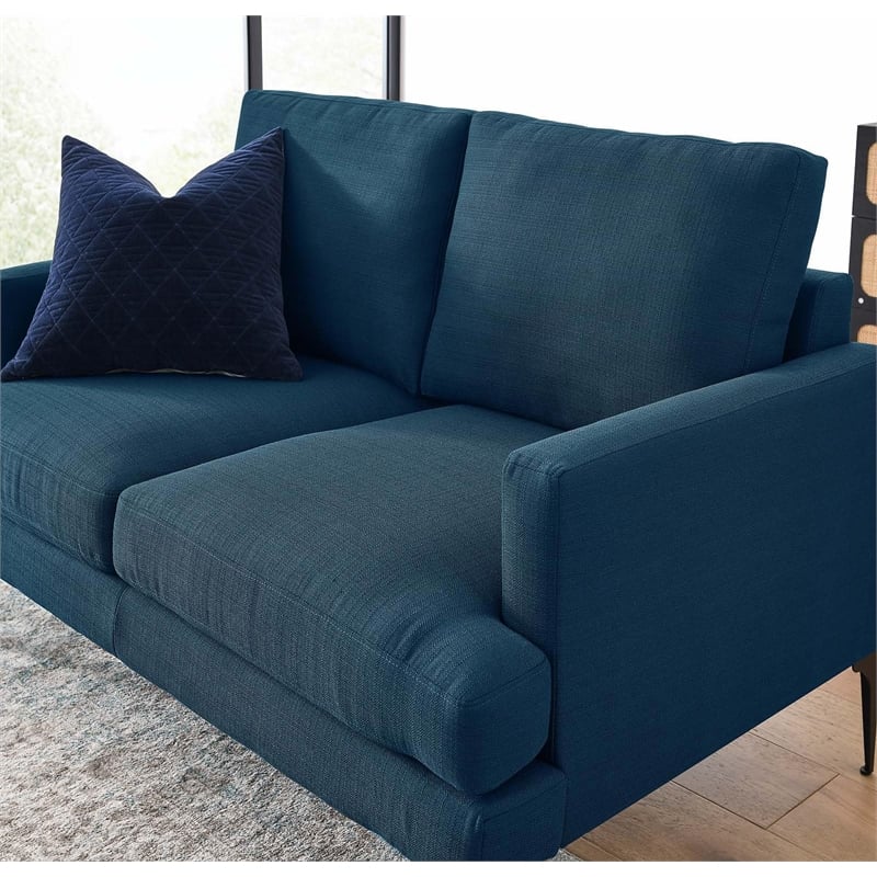 Modway Evermore Metal and Upholstered Fabric Loveseat in Azure Blue