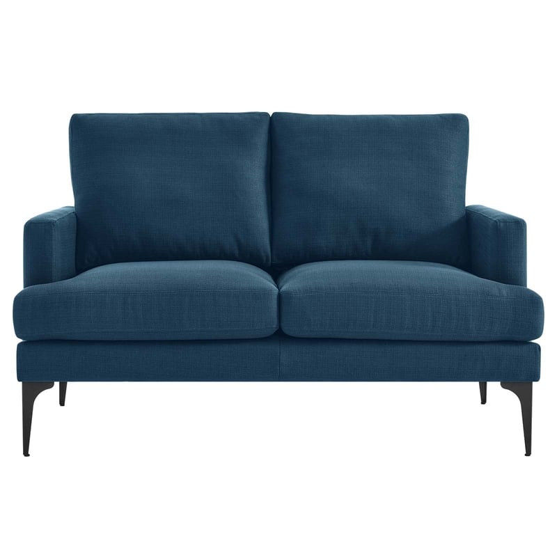 Modway Evermore Metal and Upholstered Fabric Loveseat in Azure Blue