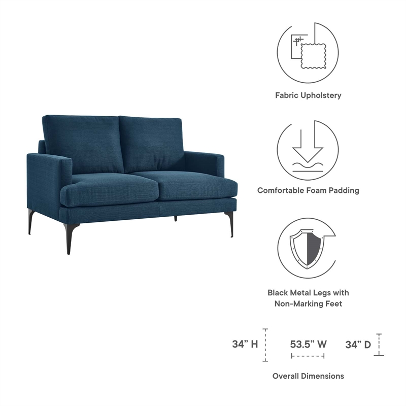 Modway Evermore Metal and Upholstered Fabric Loveseat in Azure Blue