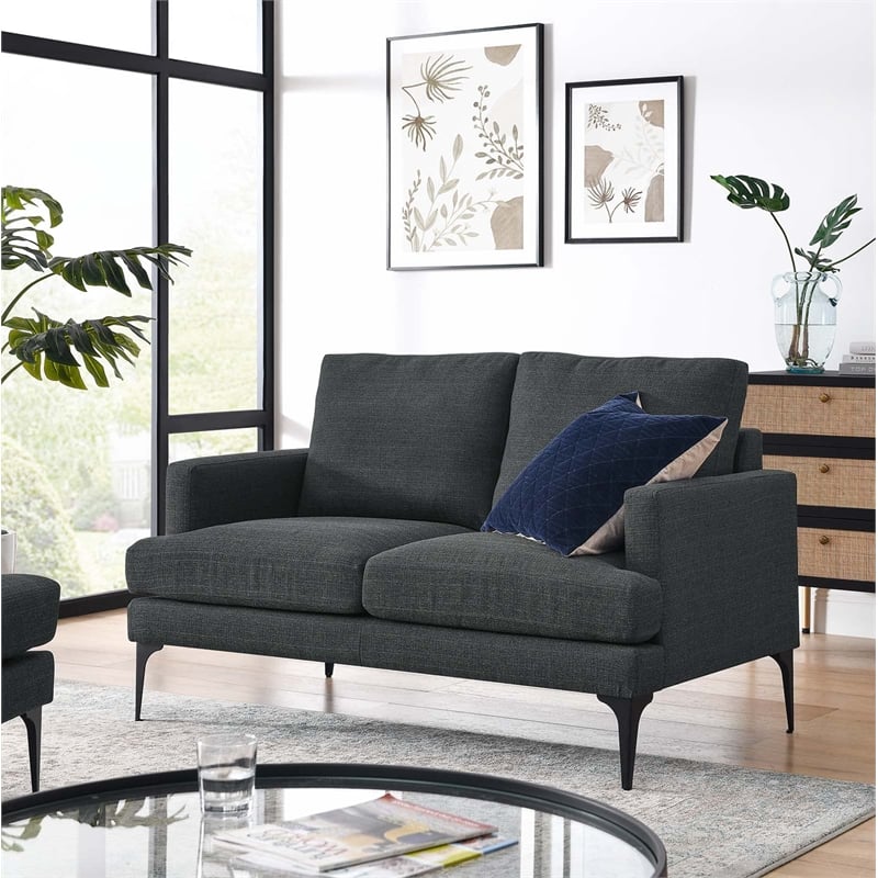 Modway Evermore Metal and Upholstered Fabric Loveseat in Gray