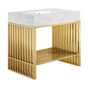 Modway Gridiron 36&quot Stainless Steel Bathroom Vanity in White/Gold