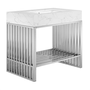 Modway Gridiron 36&quot Stainless Steel Bathroom Vanity in White/Silver