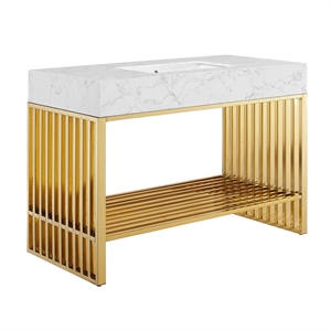 Modway Gridiron Stainless Steel Bathroom Vanity in White/Gold